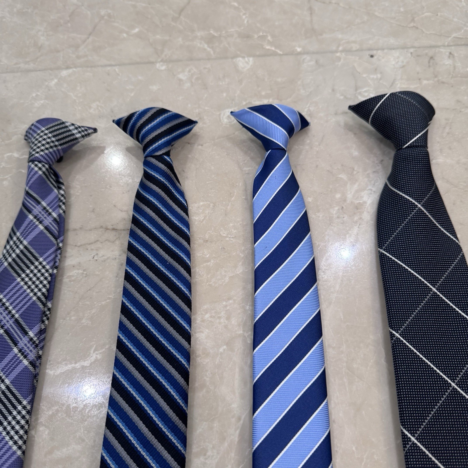 Lot Of 4 Youth Little Boys Clip On Ties Blue Purple Black White Assorted Colors