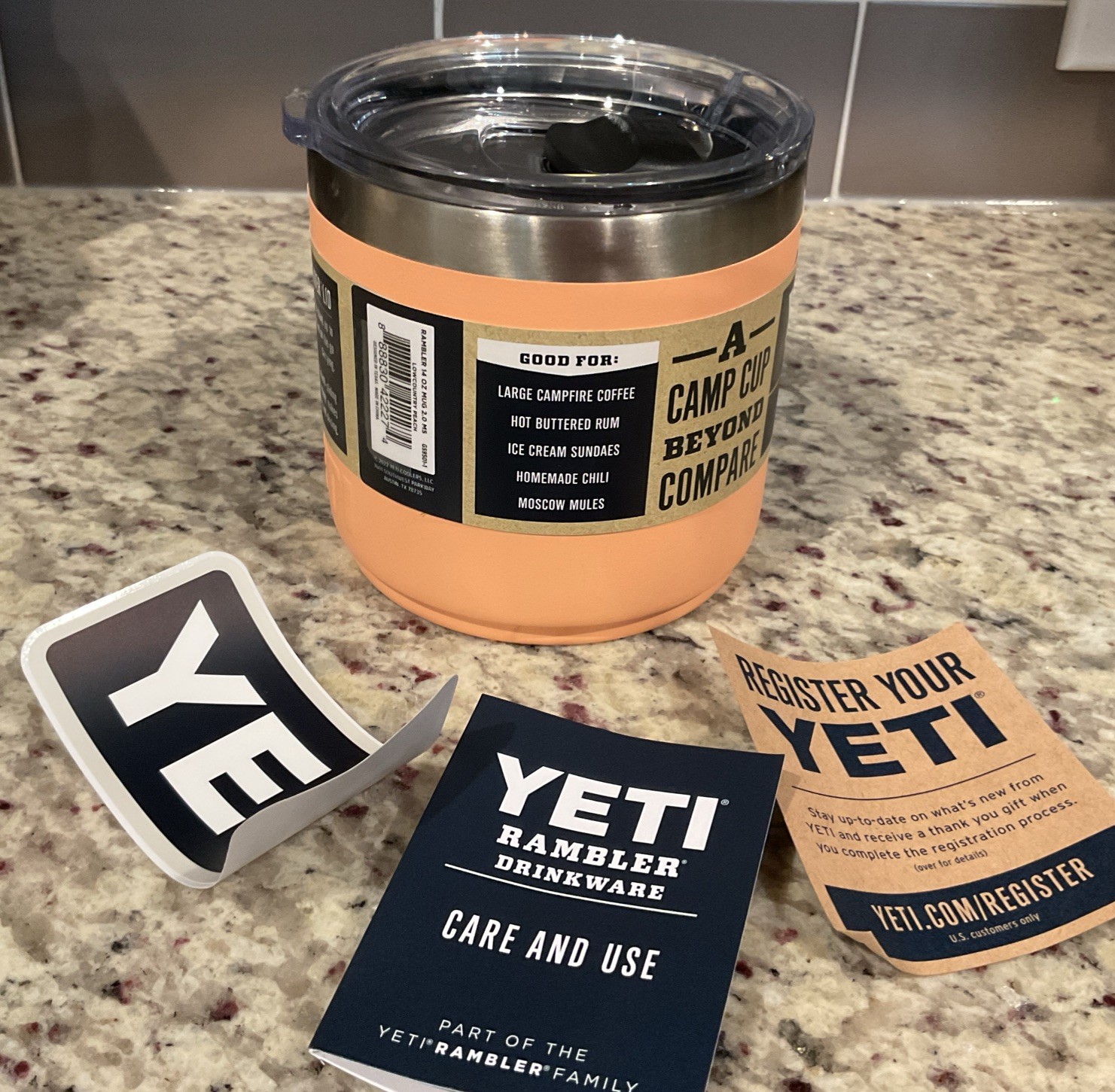 YETI Rambler 14 oz Mug with MagSlider Lid LOWCOUNTRY PEACH No Sweat Camp Cup NWT