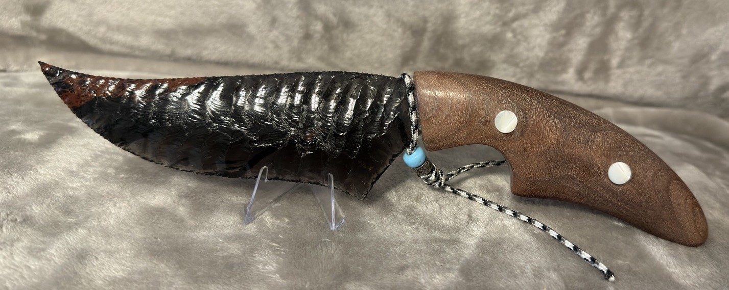 Handmade 6” Obsidian/Mahogany Obsidian Fixed Blade Knife Wood/Resin Handle