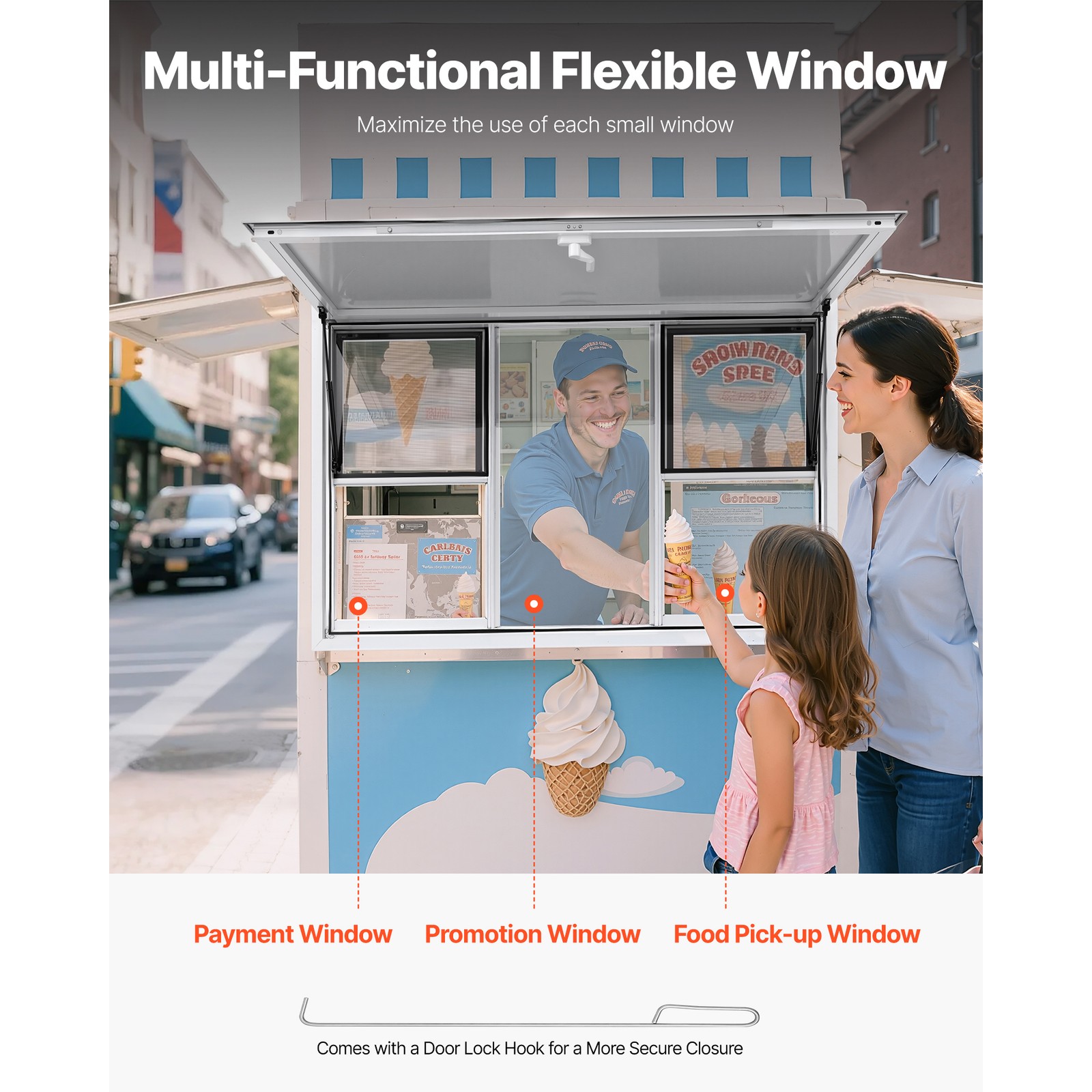 Uimoso 60x36in Concession Food Truck Service Window with Aluminum Alloy Awning