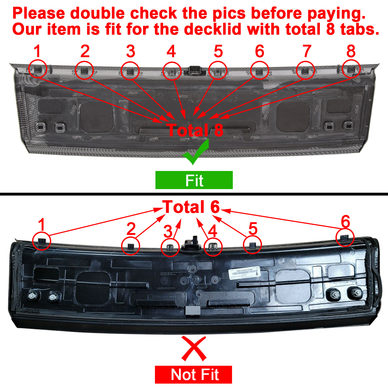 Carbon Fiber Look Rear Trunk Panel Decklid Trim Cover For Ford Mustang GT 15-23