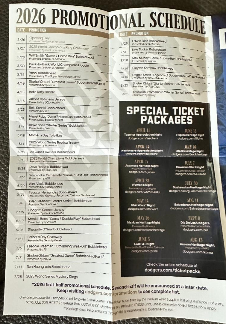 LOS ANGELES DODGERS 2026 POCKET SCHEDULE SET OF 5 SHOHEI OHTANI FREEMAN NAKAMOTO