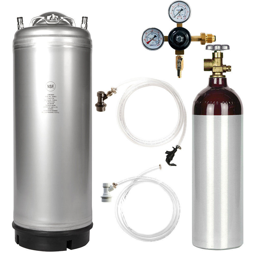 Stout Keg Kit 5 Gal Ball Lock Keg 22 cuft Nitrogen Tank with Regulator and Lines