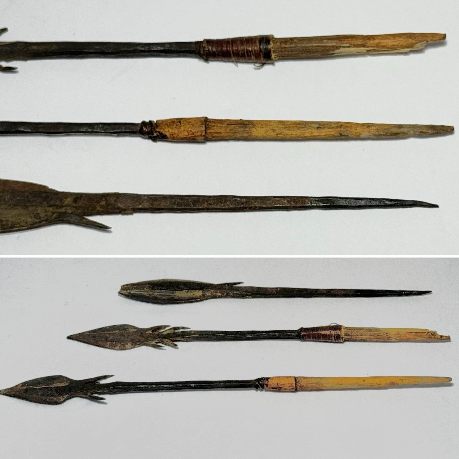 Antique African Spears Tribal Weapons Wood & Iron 3-Piece Set