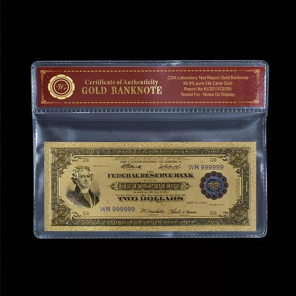 1918 US $2 Gold Banknote With bag and certificate