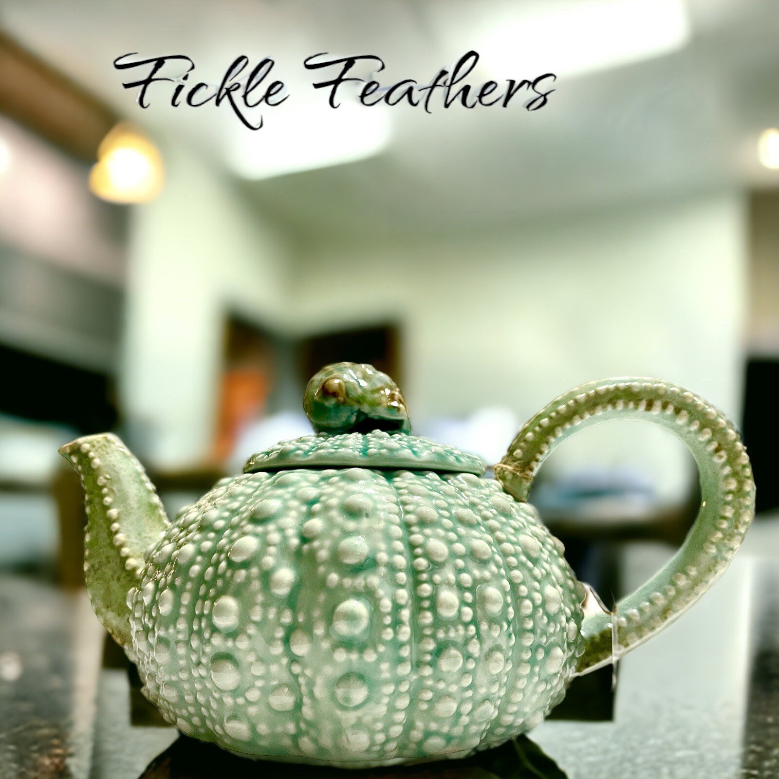 Sea Urchin Blue Sky Ceramic, Turquoise Teapot, 10.5" x 6" x 5" NEW Beach Chic
