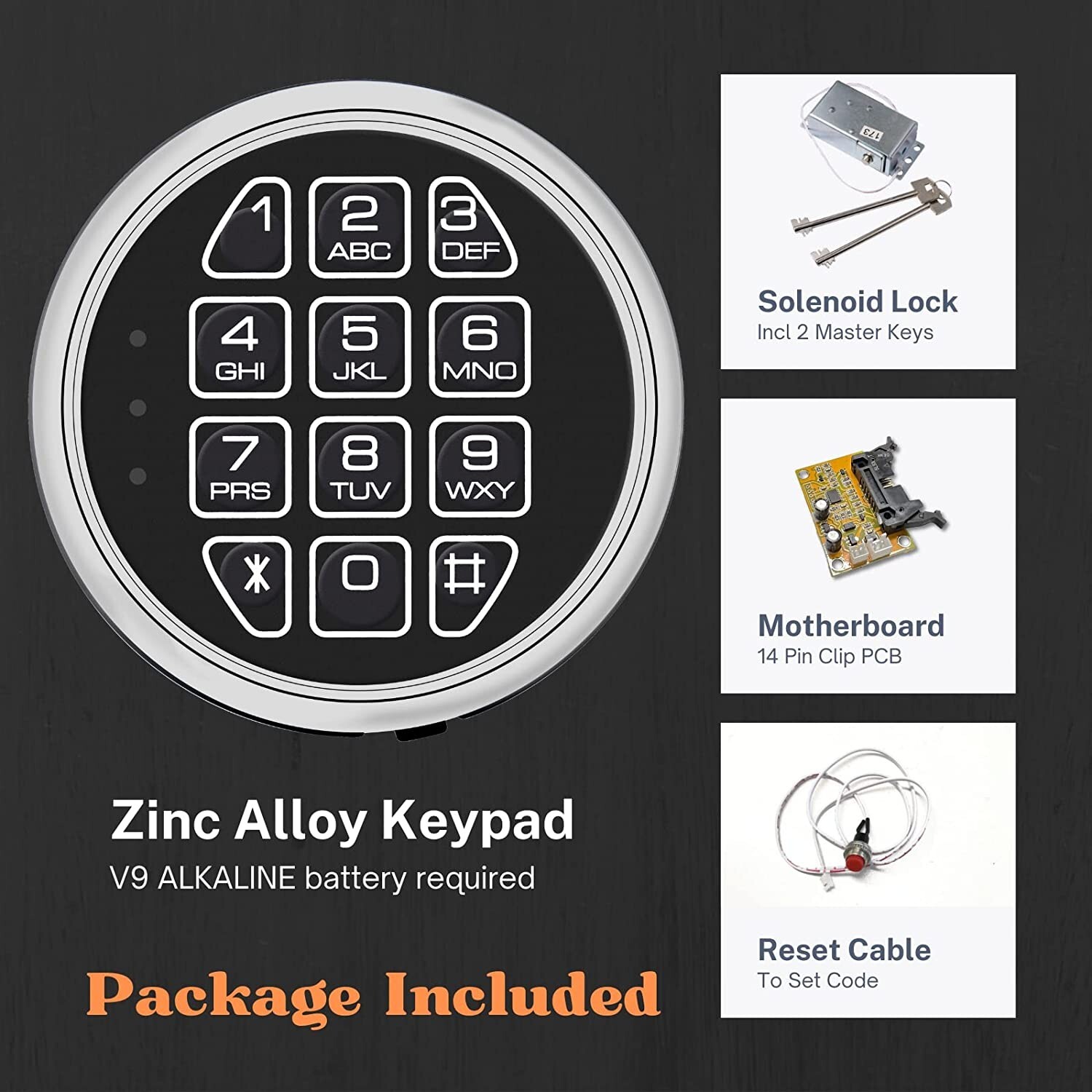 Electronic Safe Lock Replacement Keypad with Solenoid Lock & 2 Override Keys