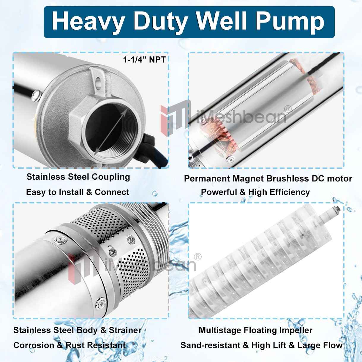 4" AC/DC 220V Solar Powered Bore Well Water Pump 2HP Submersible Hybrid Deep