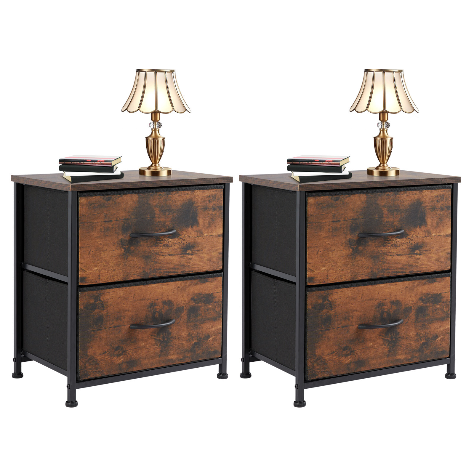 2Pcs Nightstand End Table Side Table with 2 Fabric Drawers Bedside Table Bedroom