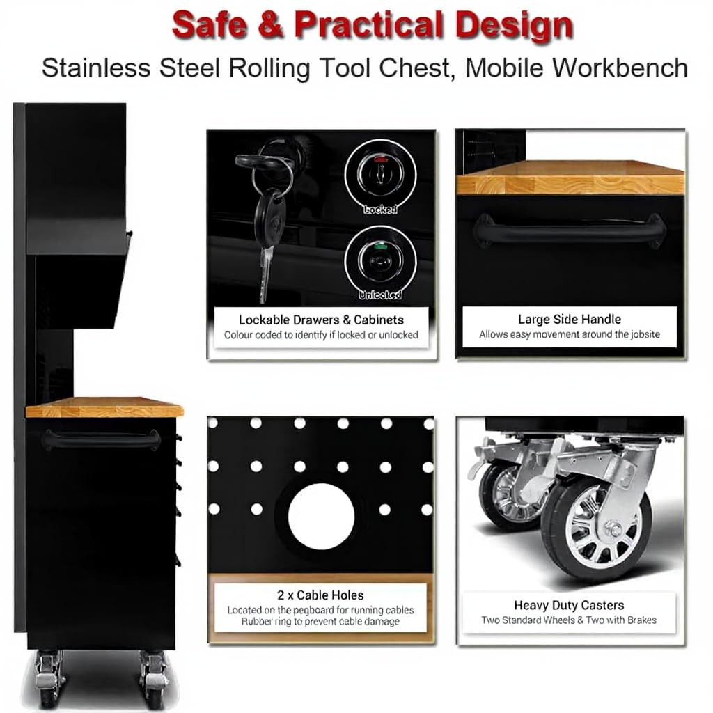72-inch Heavy Duty Tool Chest Cabinet with 15 Drawers and 3 Upper Cabinets