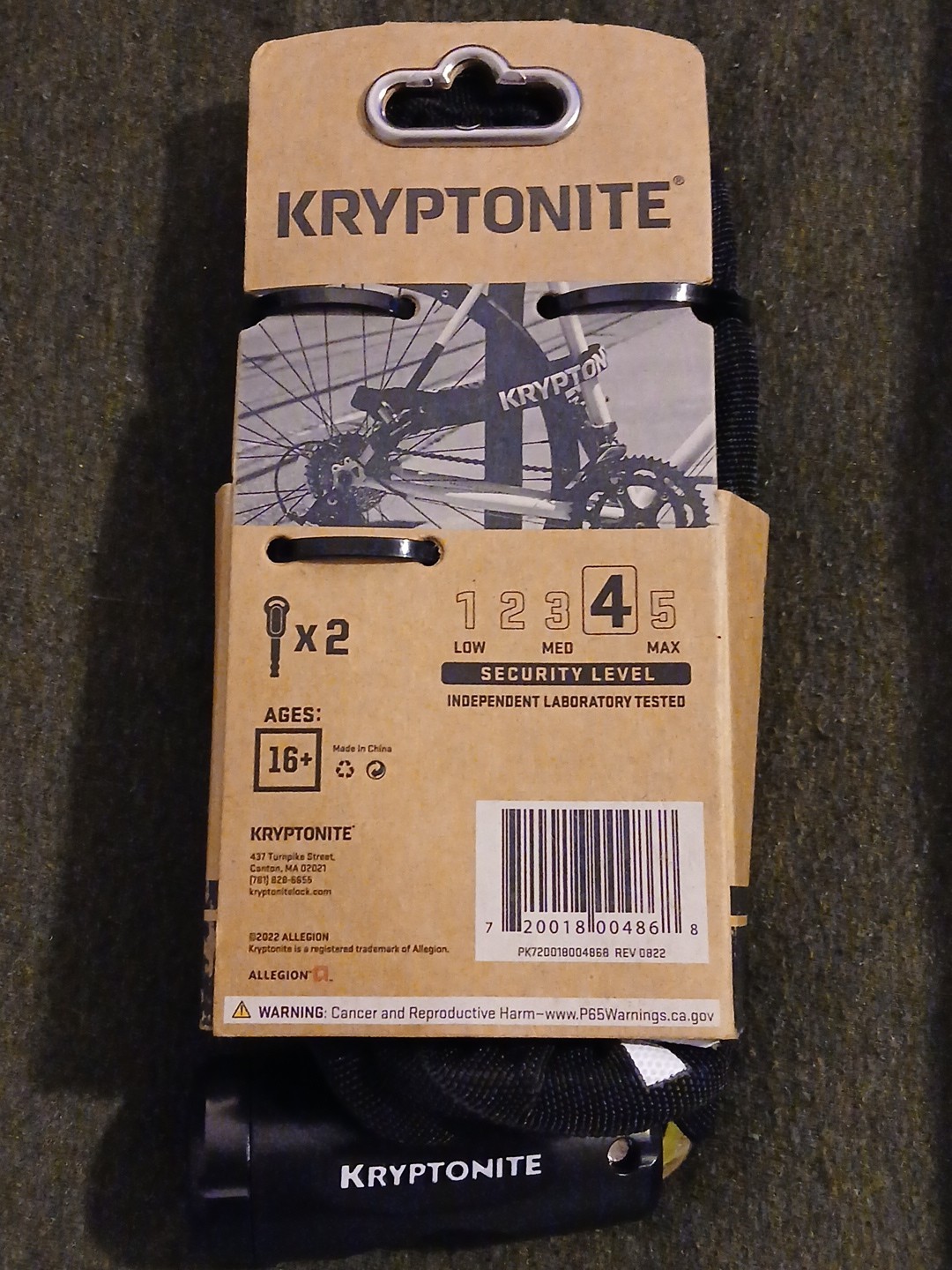 Kryptonite Chain Key Chain 3 ft x 8mm (5/16 in) 2 Keys NEW - Security Level 4 👀