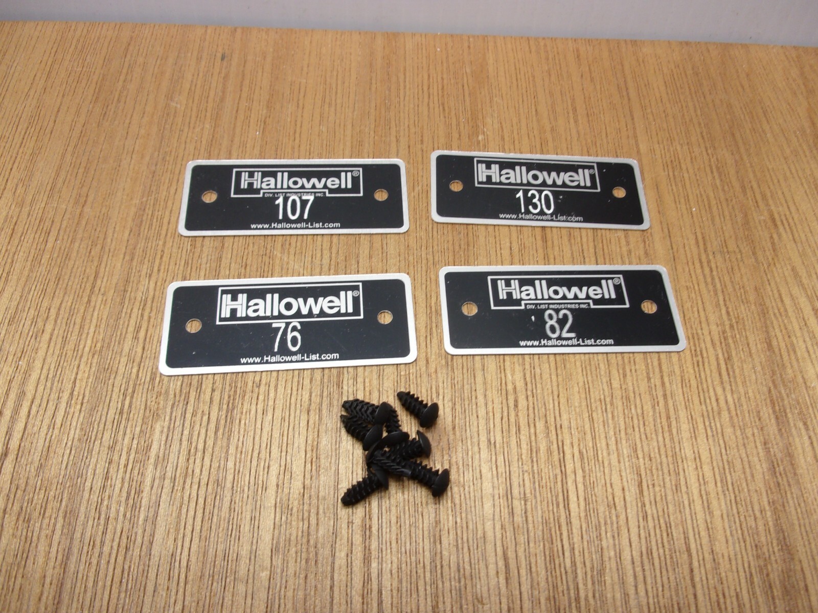 (Qty.4) Hallowell Locker Number Plate Aluminum 1" X 2-3/8" & Plastic Rivets