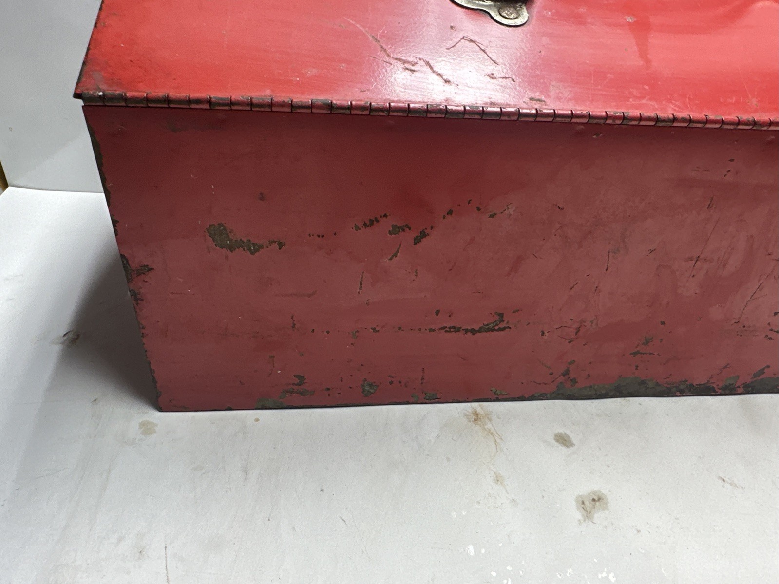 Vintage Metal Tool Box Red with White Road Runner Decal