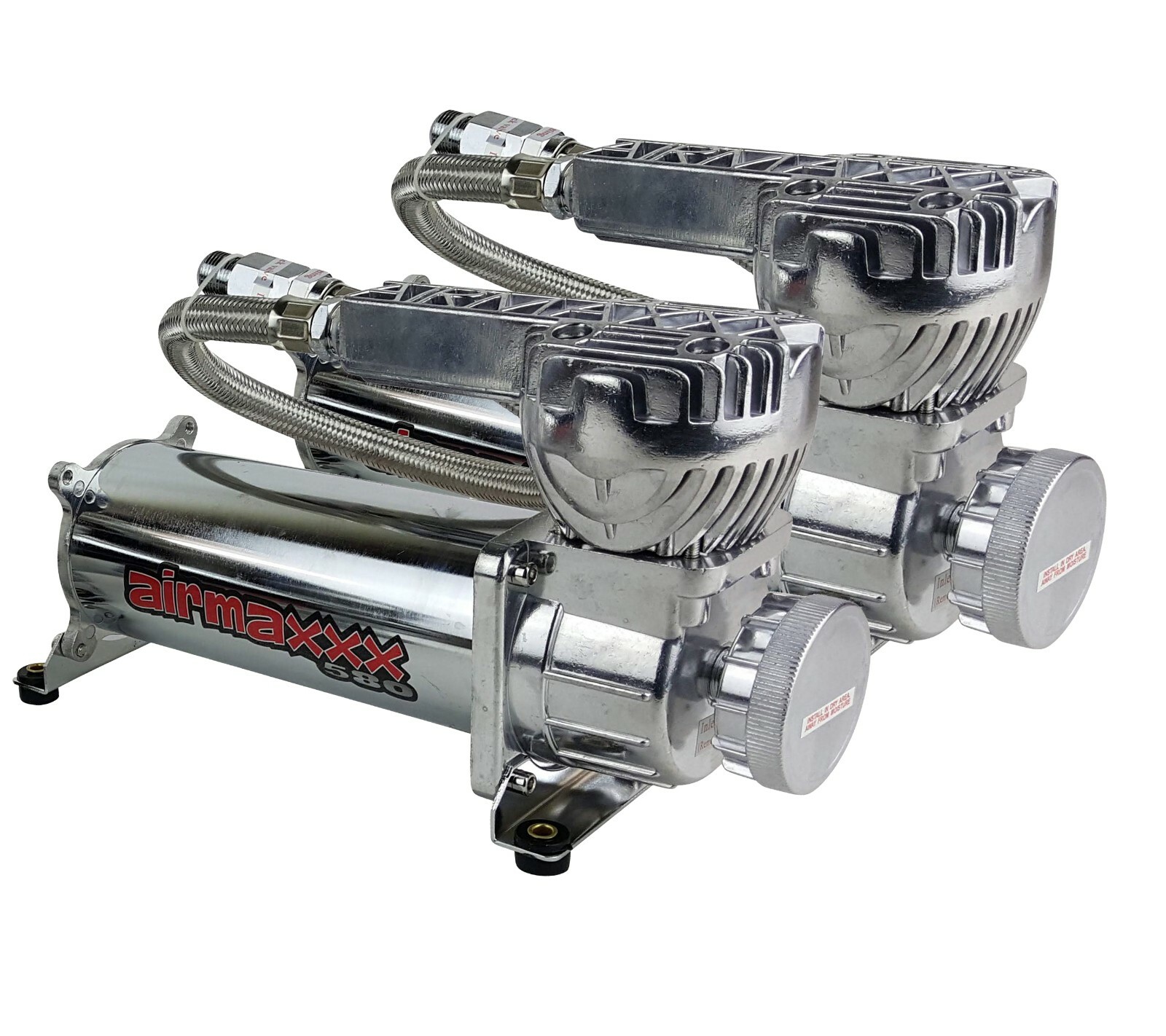 airmaxxx Dual 580 Chrome Compressors with 150/180 Switch & Filter Relocate Kit