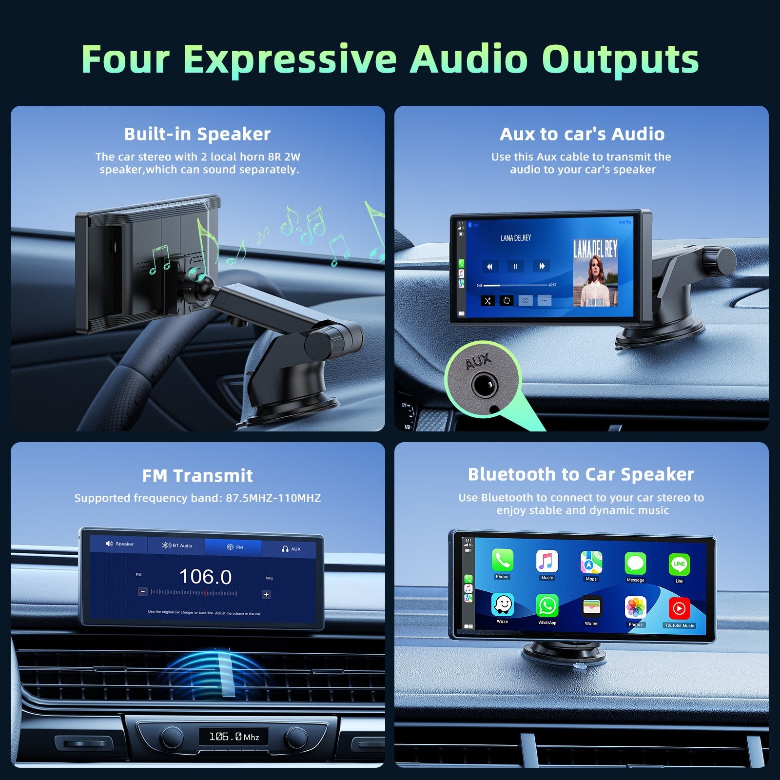 Wireless Carplay Screen for Car, 10.26" Portable Car Stereo Radio Touch Screen