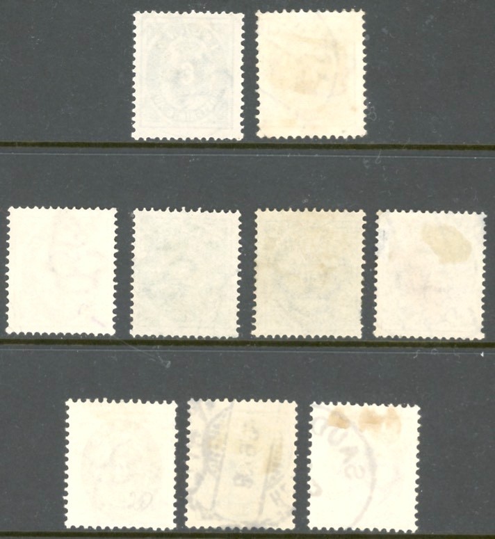Iceland 1876-99, Nine Different Stamps, Used