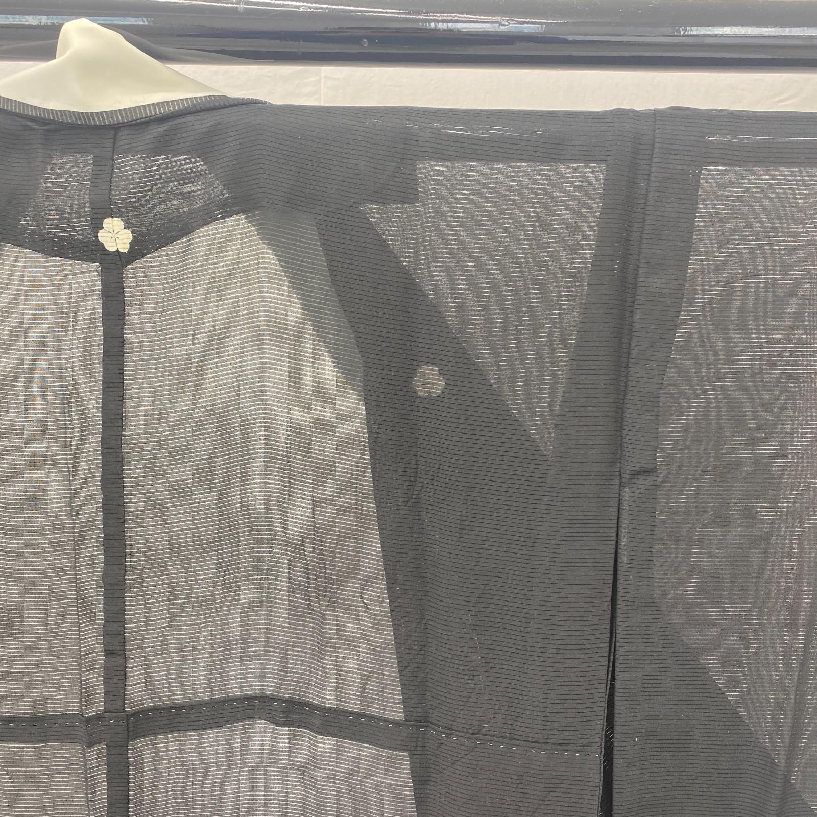 Japanese Vintage Kimono Polyester Black No Lining Family crest Length 61 in