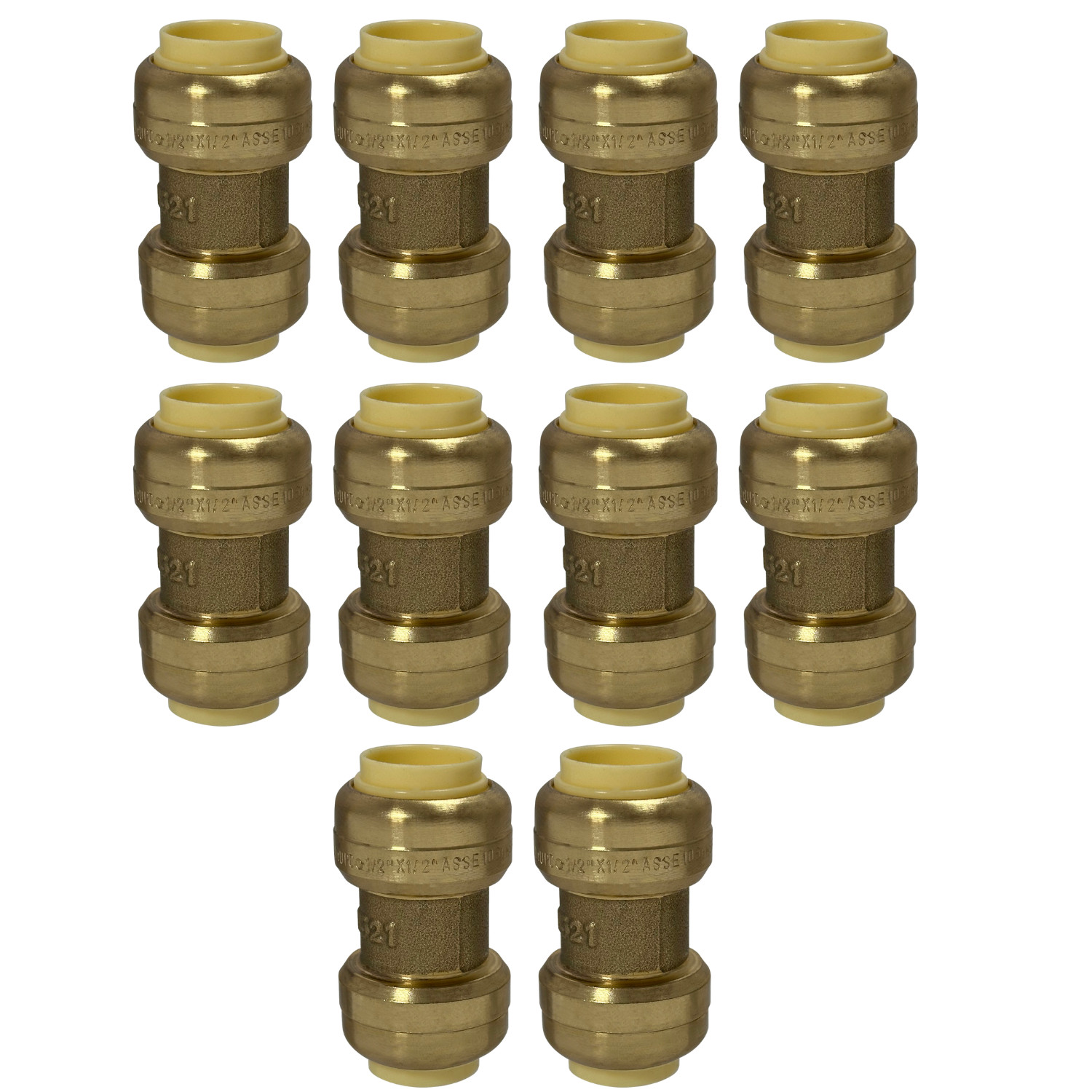 10 Pack XFITTING 1/2" Push Fit Coupling Fittings, Lead Free Brass