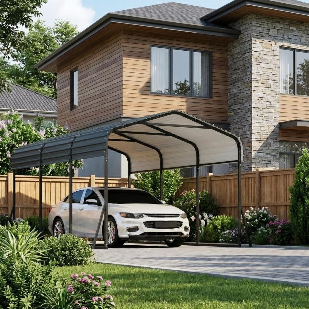 10'x15' Metal Carport, Heavy Duty Galvanized Steel Roof Canopy Car Shelter Truck