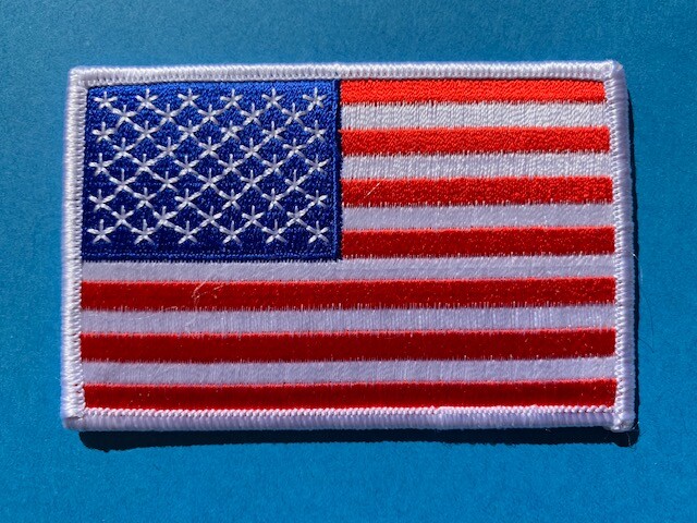 USA AMERICAN FLAG EMBROIDERED PATCH IRON-ON SEW-ON WHITE BORDER (3½ x 2¼”)