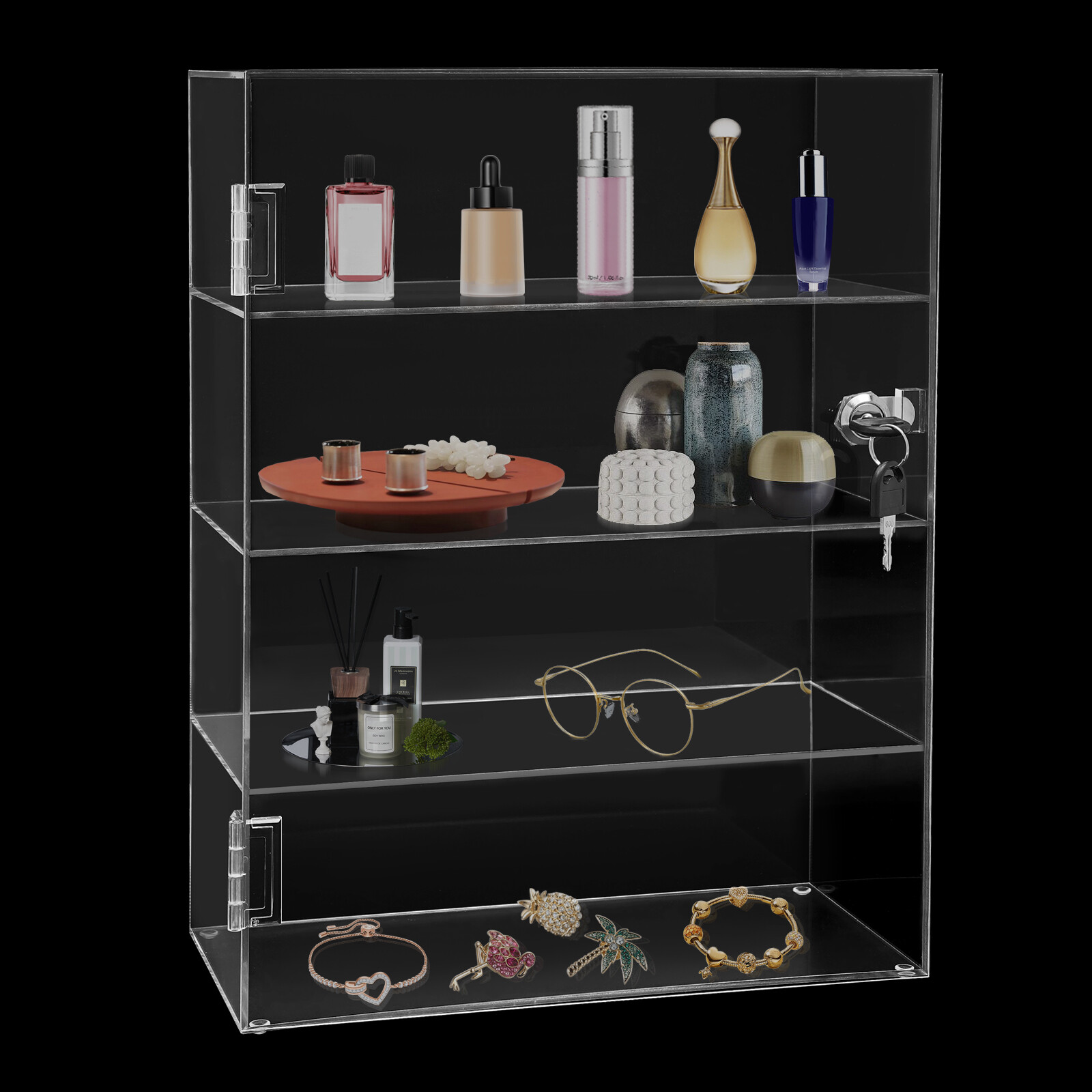 Acrylic Display Case Countertop Clear Box Dustproof Shelves Showcase with Lock