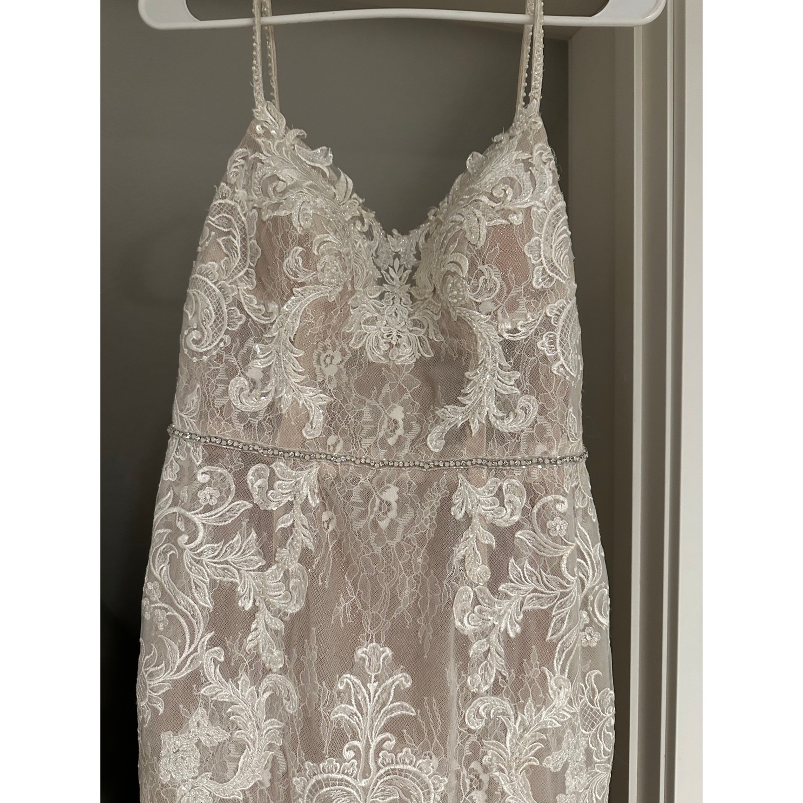 Galina Signature SWG824 Ivory Nude Lace Mermaid Wedding Dress Glitter Tulle