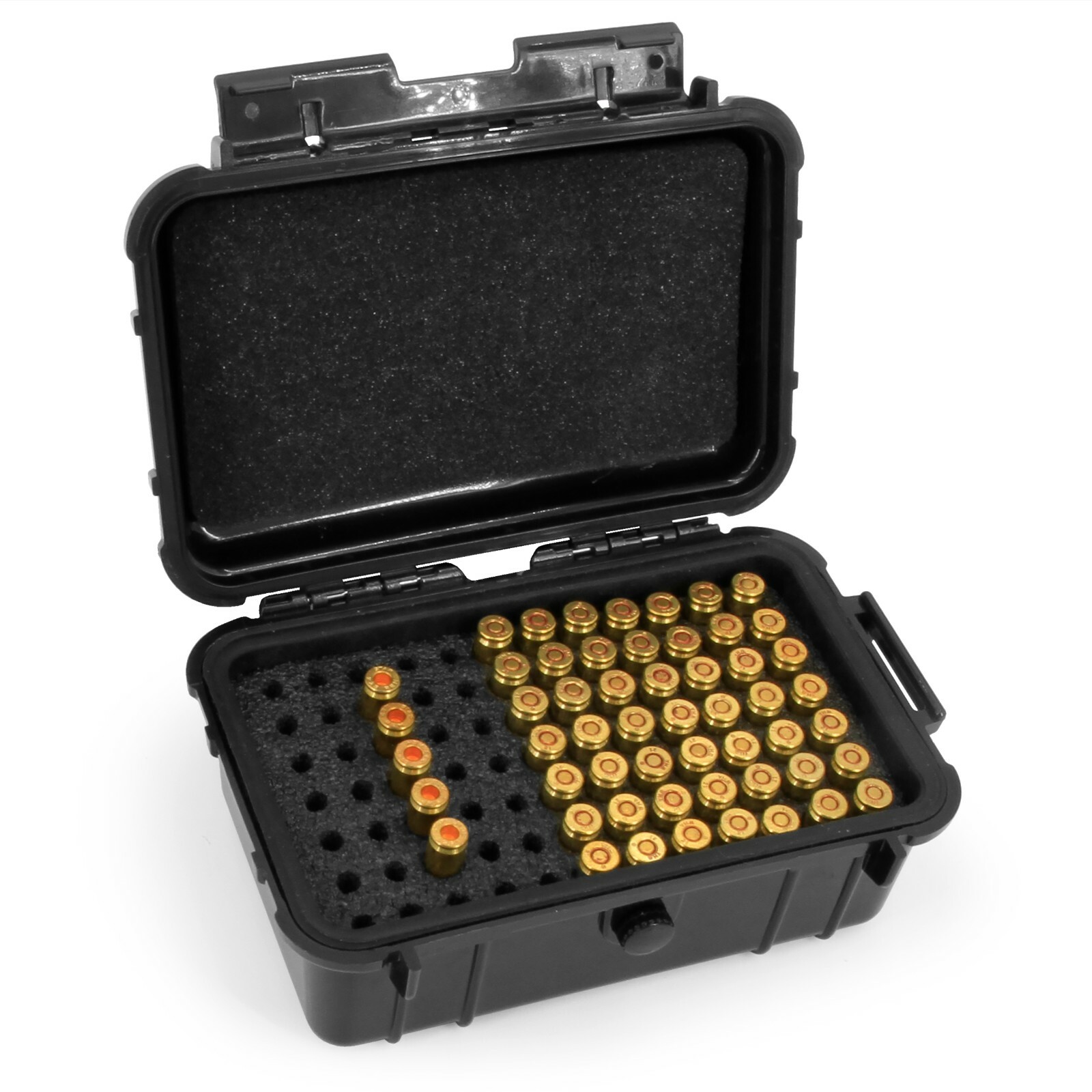CASEMATIX 84-Slot Ammo Box for 9mm .38 .45 .223 5.56 Rugged Waterproof Hard Case