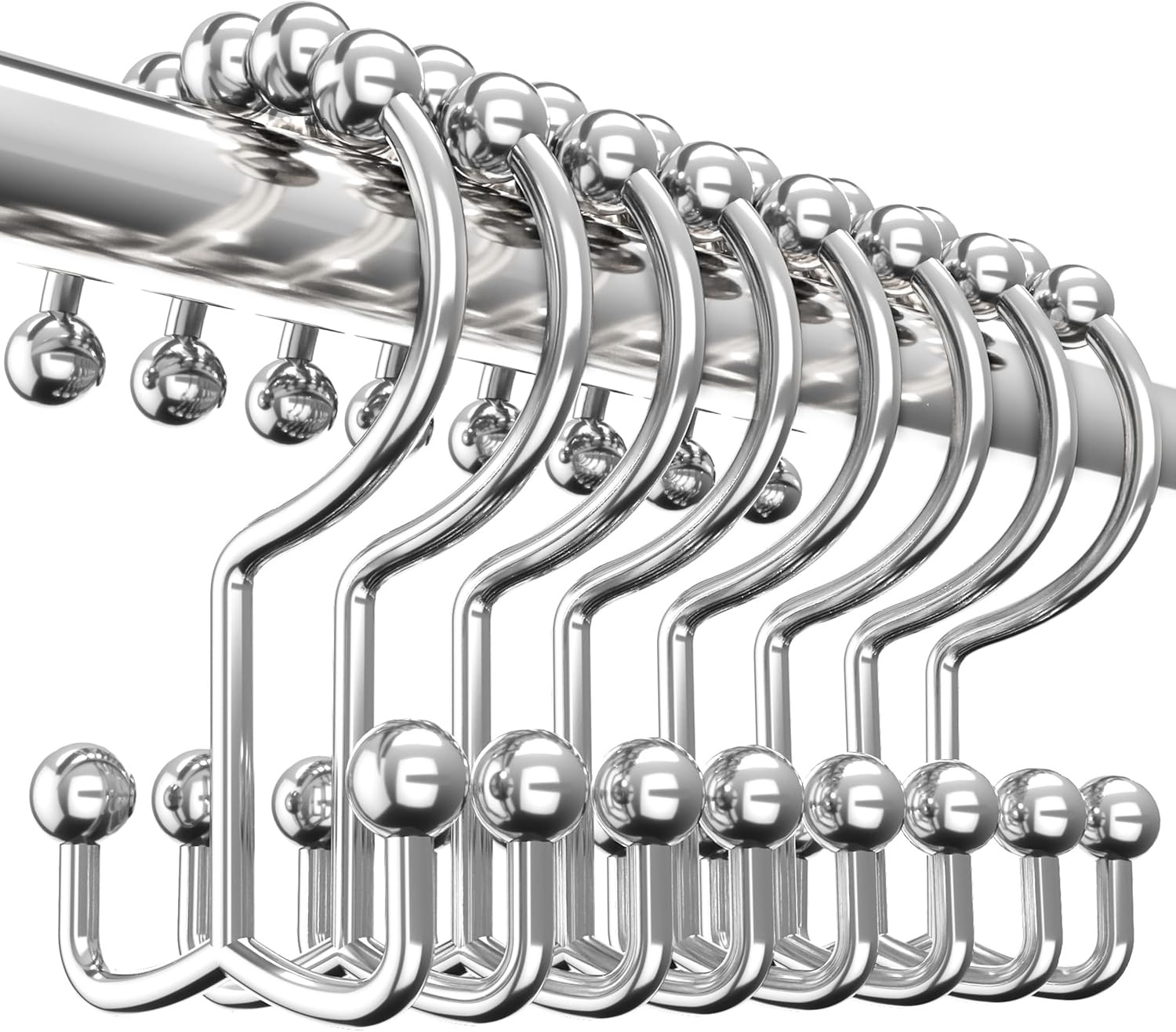 Utopia Bedding Double Glide Roller Set of 12 Shower Curtain Hooks, Double Sided