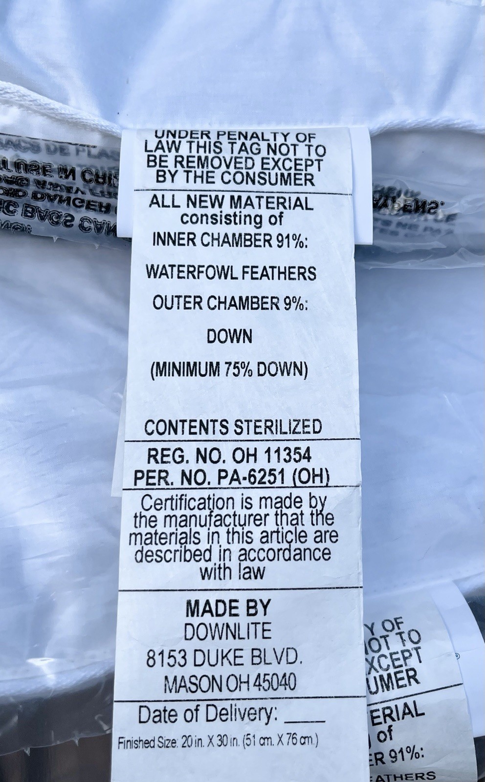 Two DOWNLITE Feather Down Hospitality PC10003 5/95 Soft/Medium 230 Thread