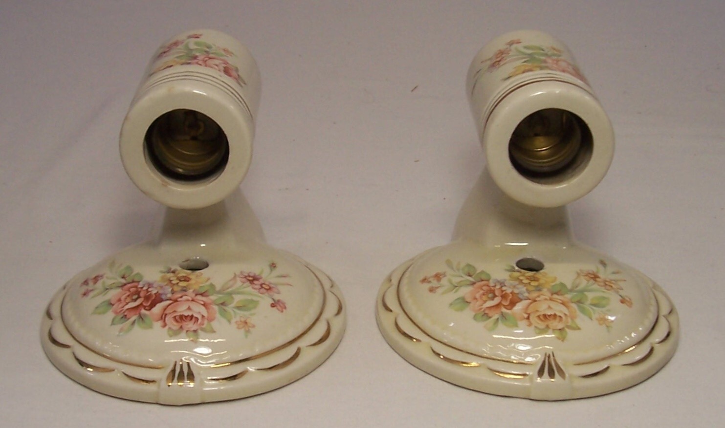 Antique Porcelain Sconce Pair Vtg Wall Light Fixture Floral Art Rewired USA #F1