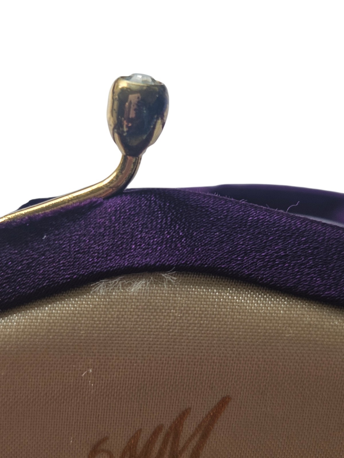 Vintage MM (Morris Moskowitz) Purple Satin Handbag Jewel Kiss Lock ~7" X 8.5"
