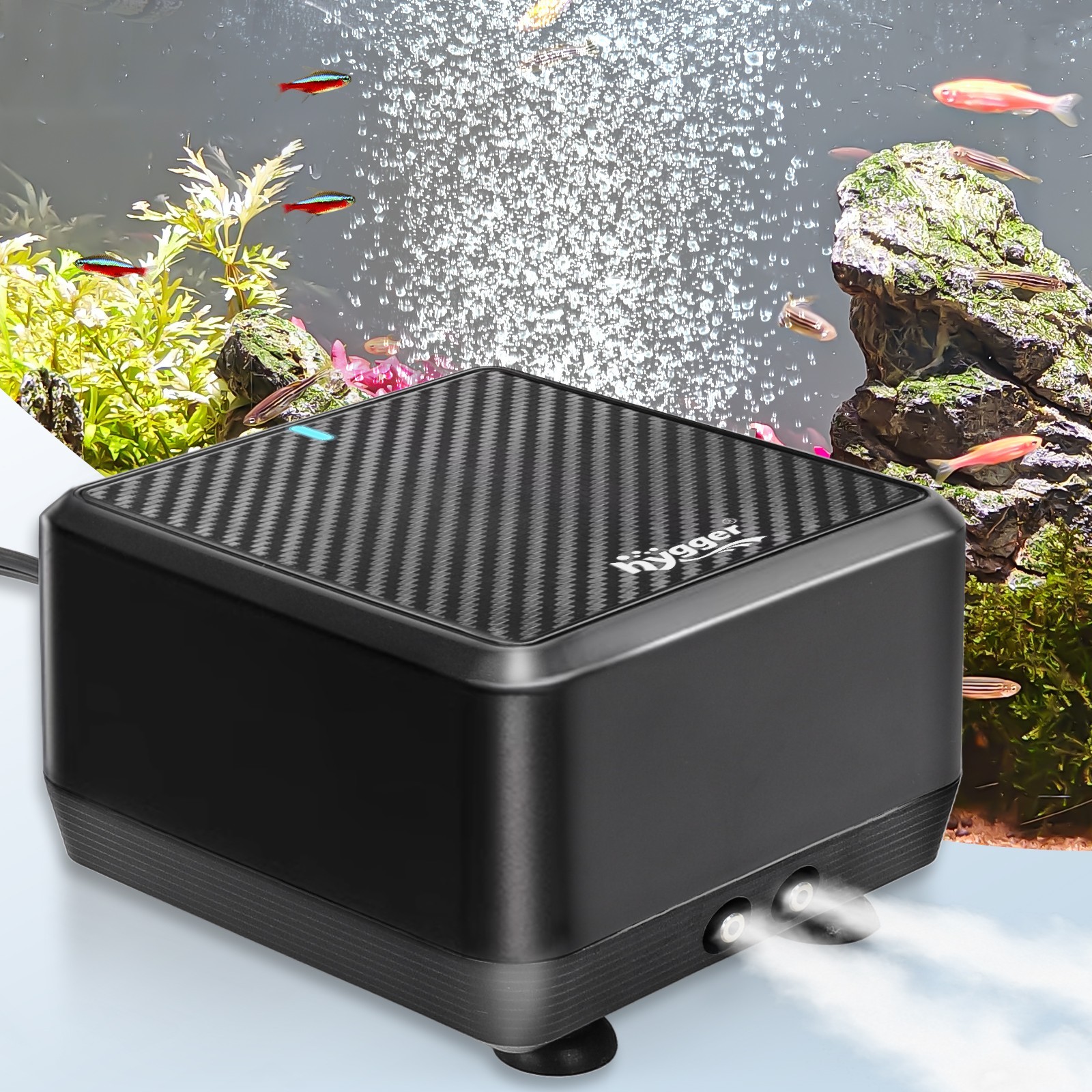 hygger 5W/10W Dual Outlet Aquarium Air Pump Silent Adjustable Oxygen Up to 150G