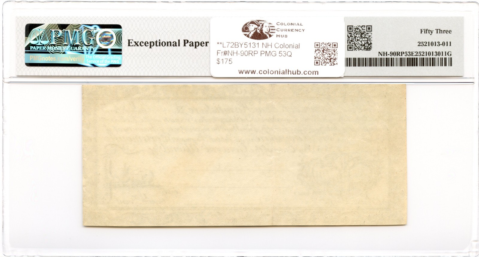 New Hampshire Colonial Note Fr#NH-90RP April 3, 1755 PMG AU-53 EPQ Cohen Reprint