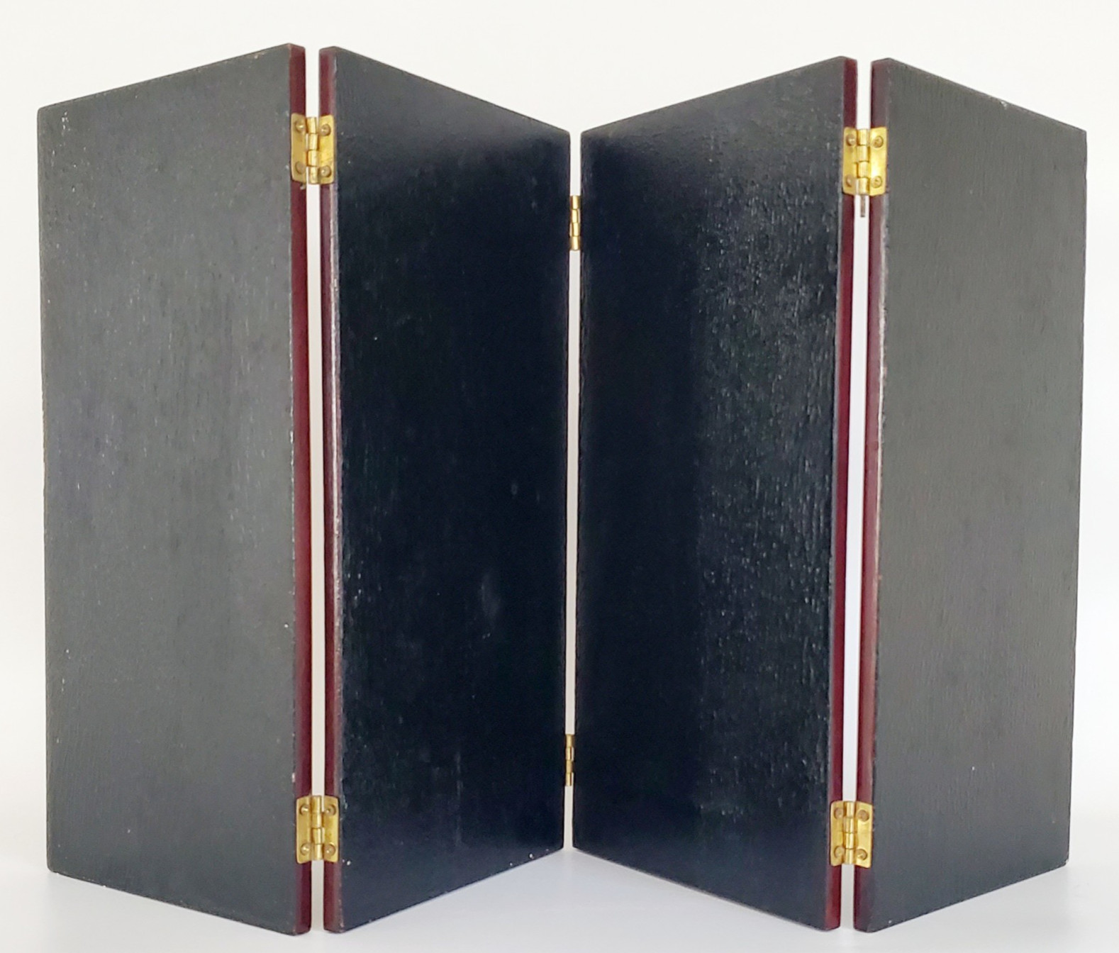 VTG JAPANESE RED LACQUER QUARTER FOLD TABLE SCREEN PANEL SILVER INLAY CHARACTERS