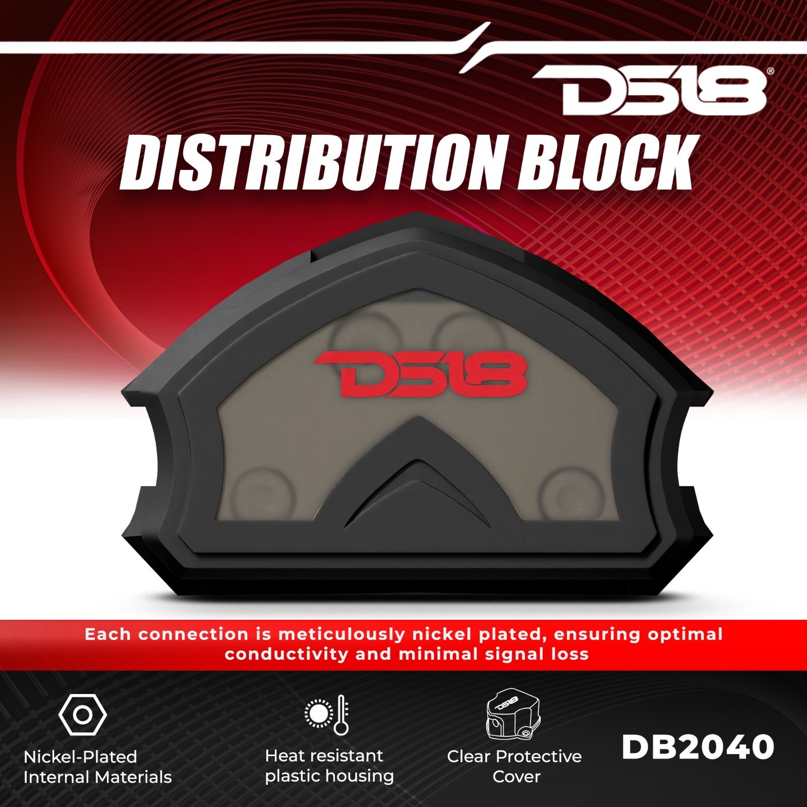 DS18 DB2040 Power Ground Amp Distribution Block 2x 0-GA In 4x 0-GA Out