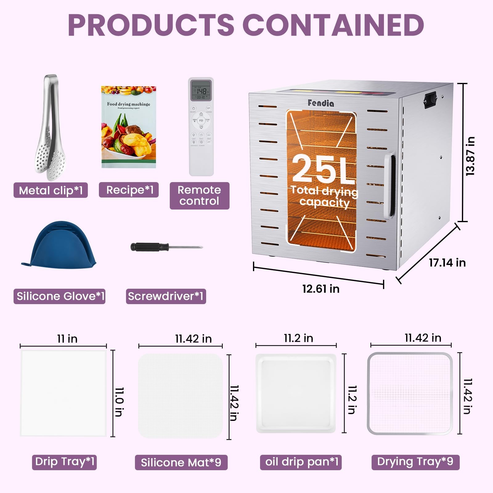 Food Dehydrator for Jerky, 9 Stainless Steel Large Trays, 800W Fruit Dehydrat...