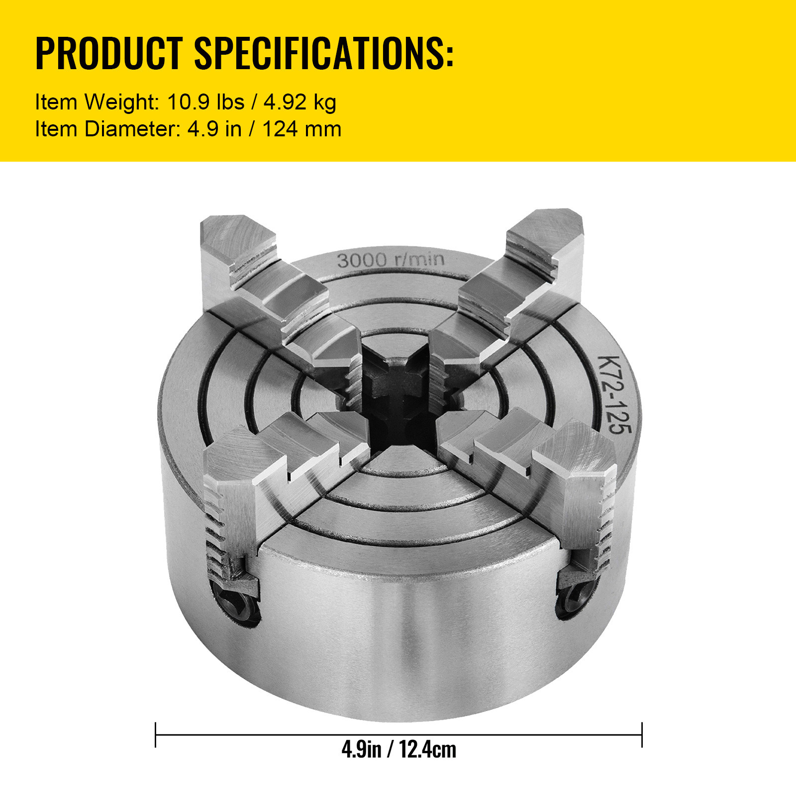 Lathe Chuck K72-125 5" 4 Jaw Independent Milling Machine Cast Iron Internal Jaw