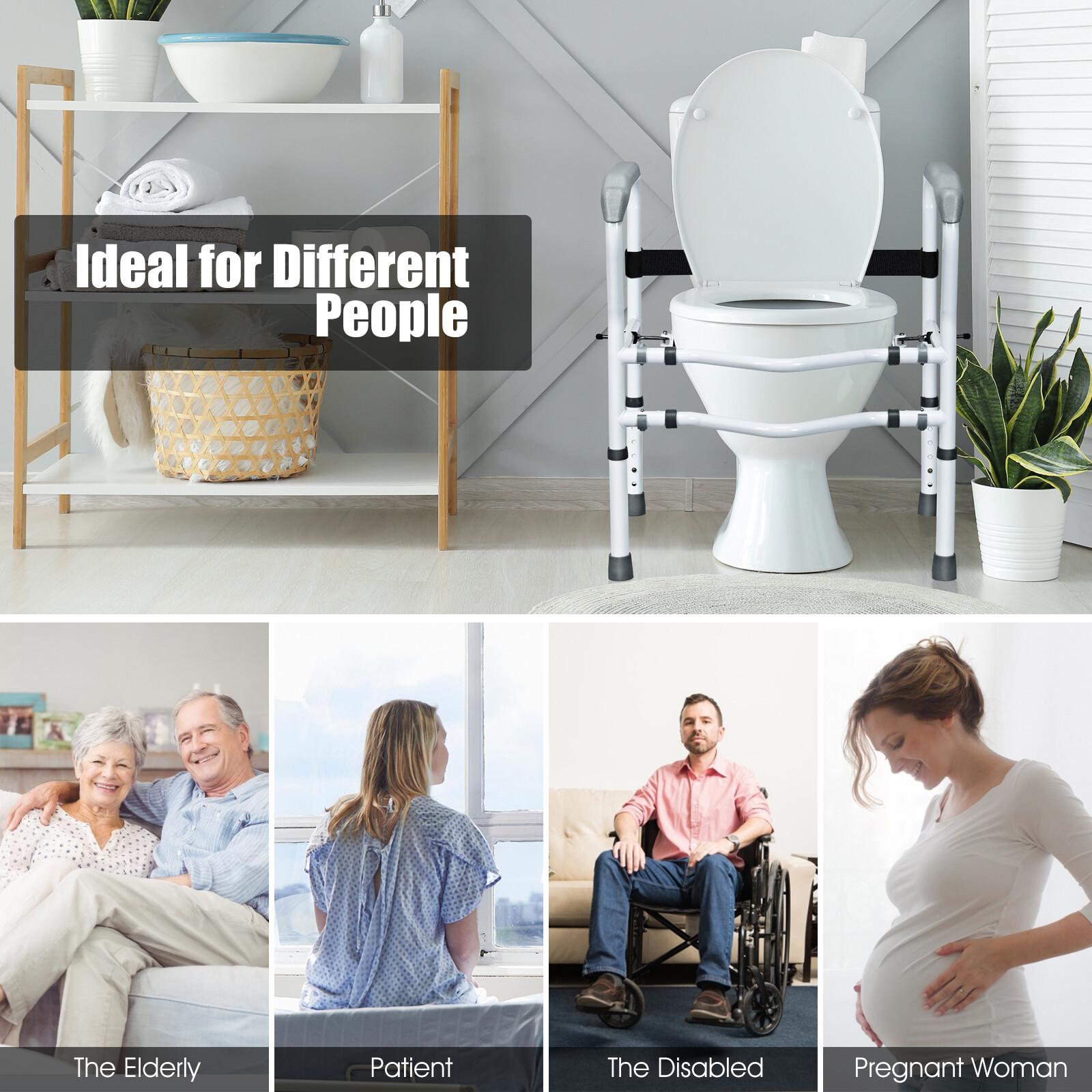 Steel Safety Toilet Rail w/ Created Fixable Clamp Adjustable Handicap Frame