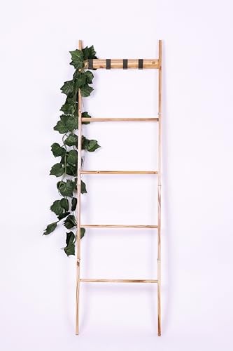Wood Blanket Ladder, 5-Tier Decorative Quilt Holder, Wall-Leaning Towel Rack