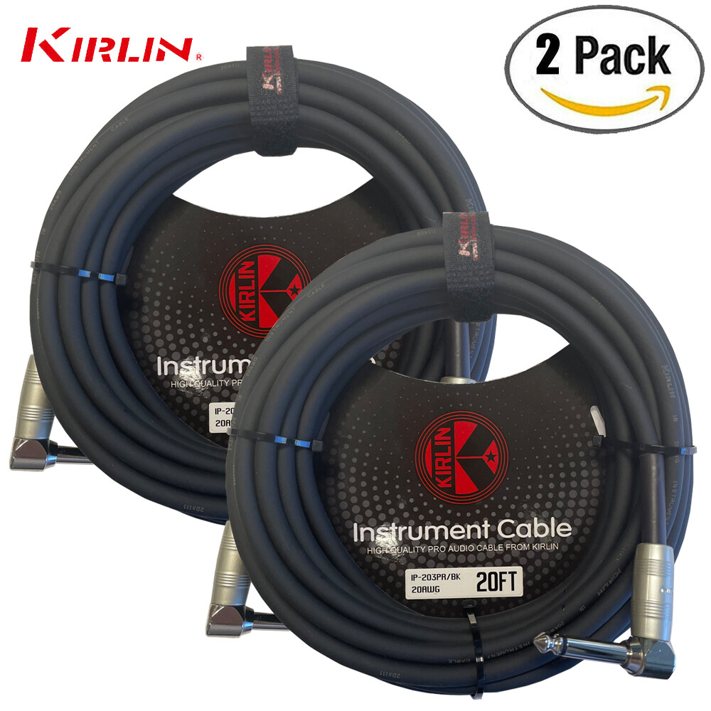 2-PACK Kirlin 20FT Right Angle to Same Guitar Instrument Cable with Cable Tie