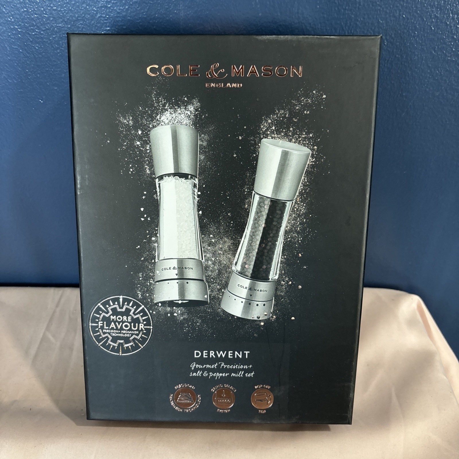 New Cole And Mason Derwent Stainless Steel Salt & Pepper Grinder Set