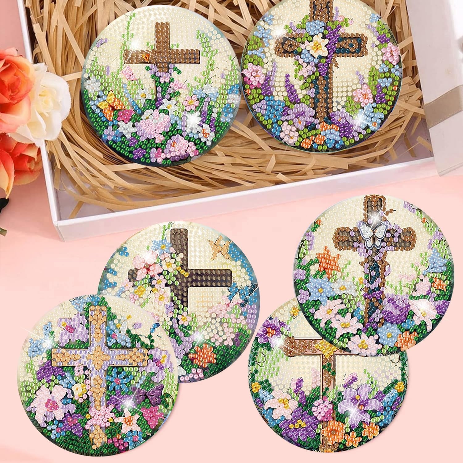 8 Pcs Diamond Art Coasters Kits for Adults - Christ Cross Diamond Painting Coast