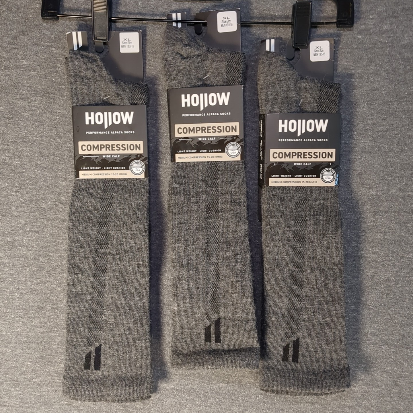 Hollow Compression Socks Adult XL Wide Calf Performance Alpaca Medium 15-20 MMHG