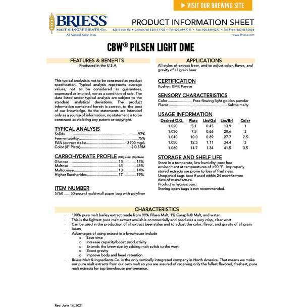 Briess Briess Pilsen Light Dry Malt Extract 50 Lb