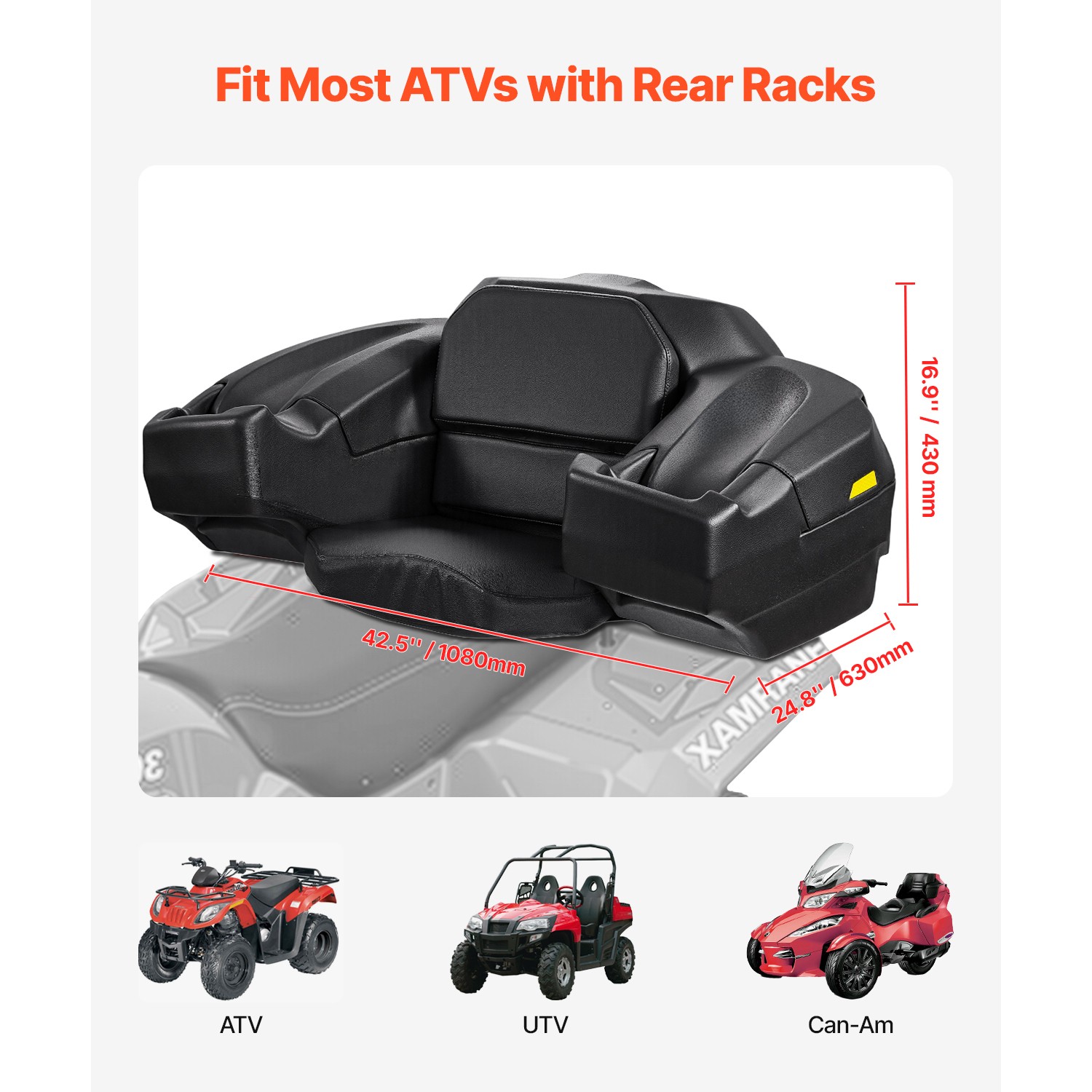 75L ATV Rear Trunk Cargo Storage Box Rack Luggage Case for UTV Can-am Universal
