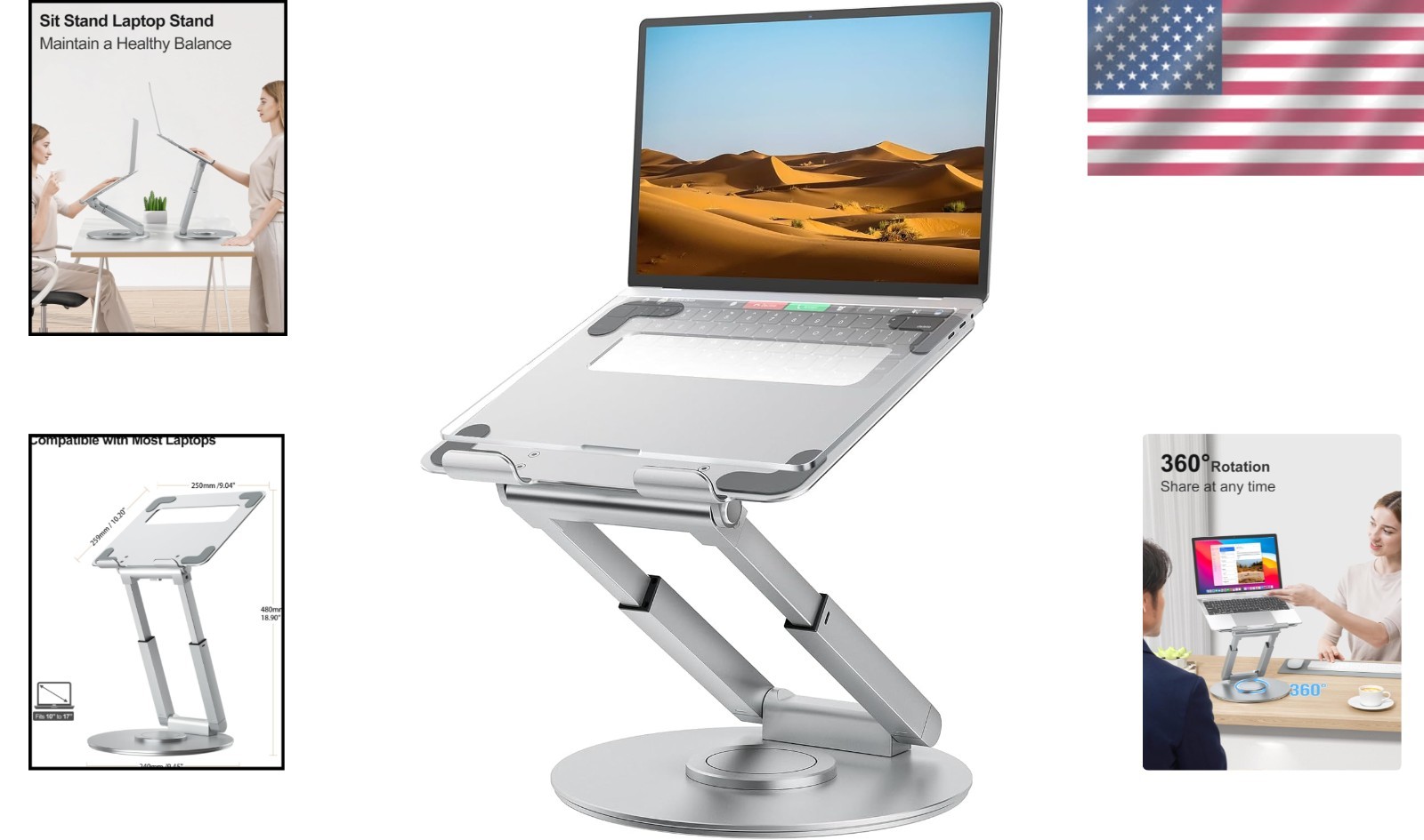Height Adjustable Laptop Riser with Swivel Base – Perfect for Healthy Posture