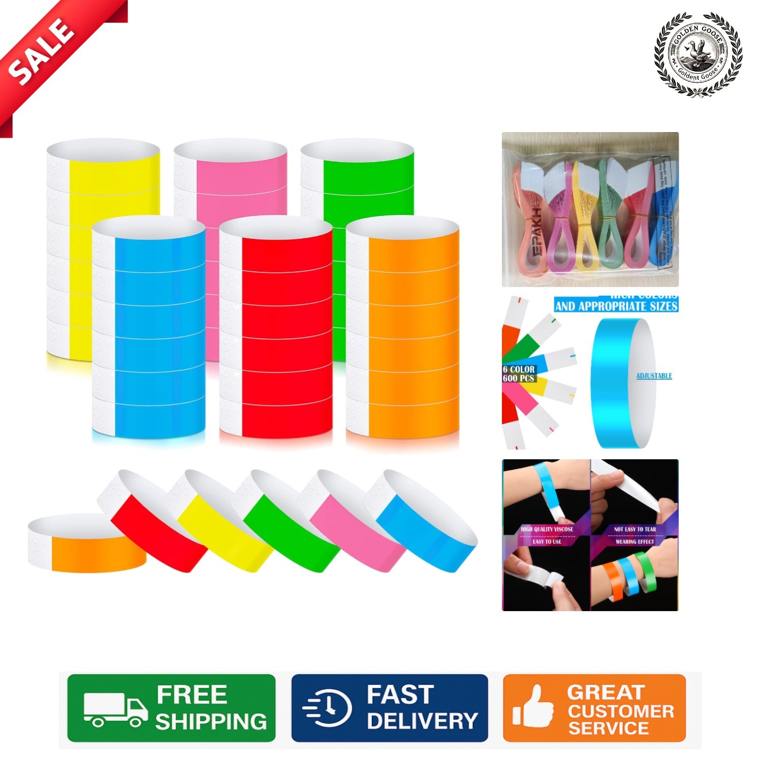 Adhesive Neon Wristbands - 600 Colorful Waterproof Bands for All Occasions
