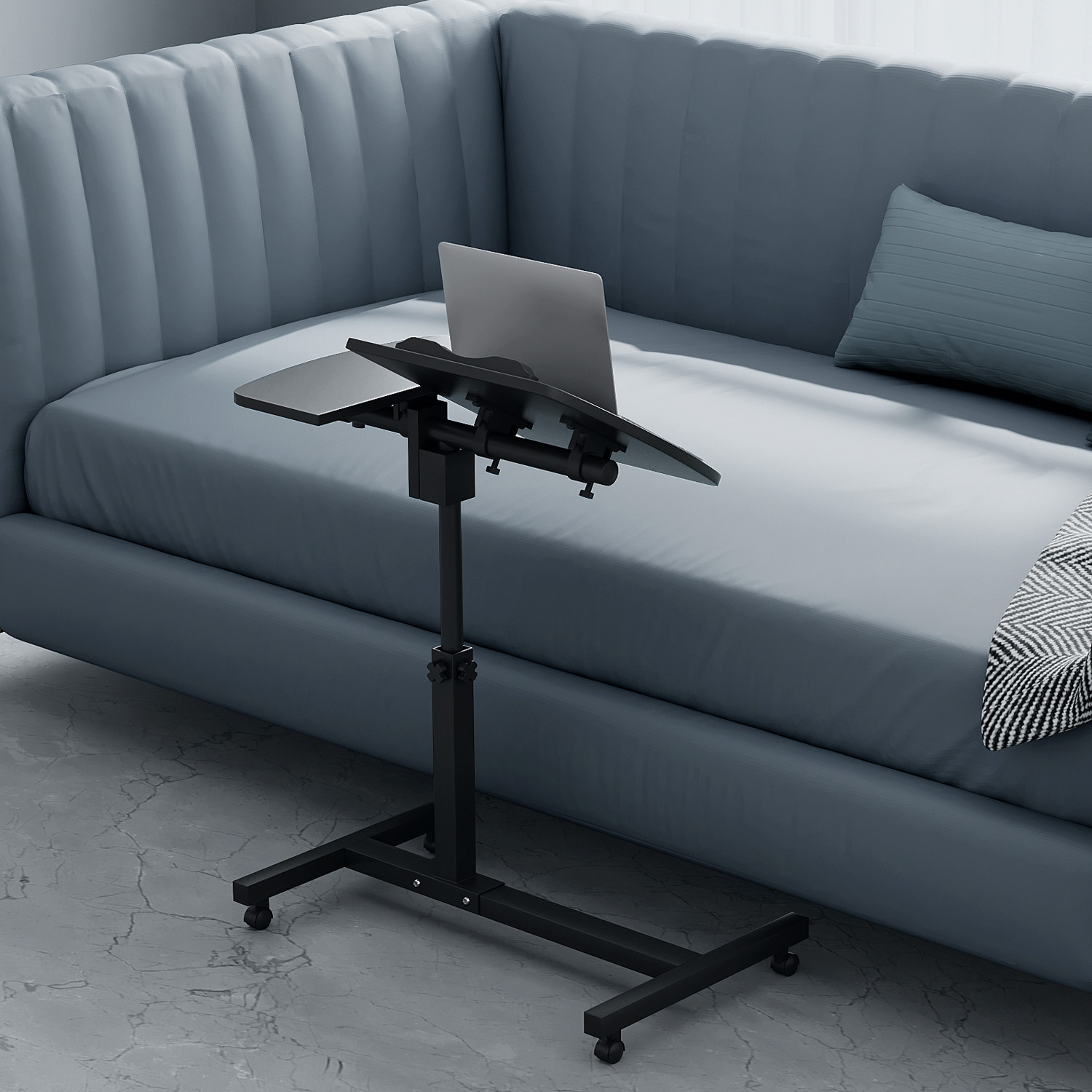 [ADJUSTABLE HEIGHT & ANGLE DESK] Rolling Swivel Laptop Table Portable Sofa Tray