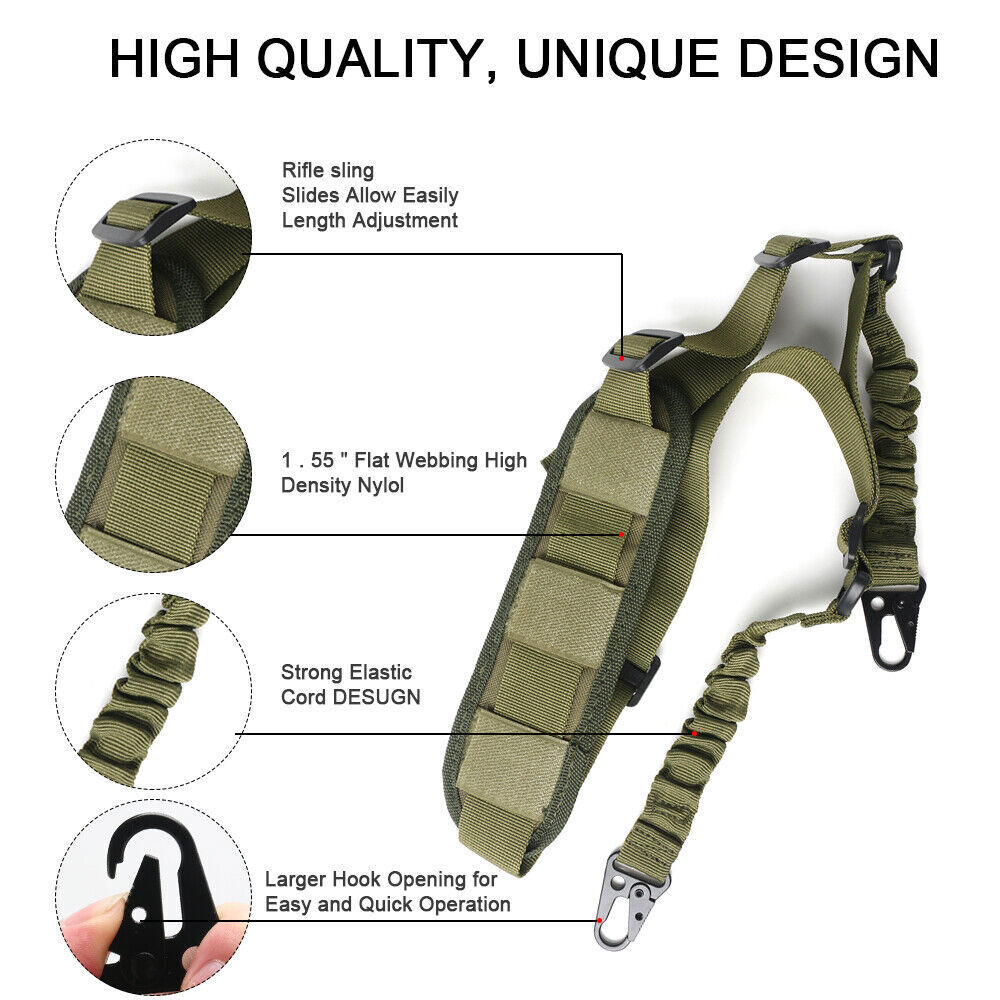 Tactical One Single Point / Two / Three Point Sling Strap Bungee Rifle Gun Sling