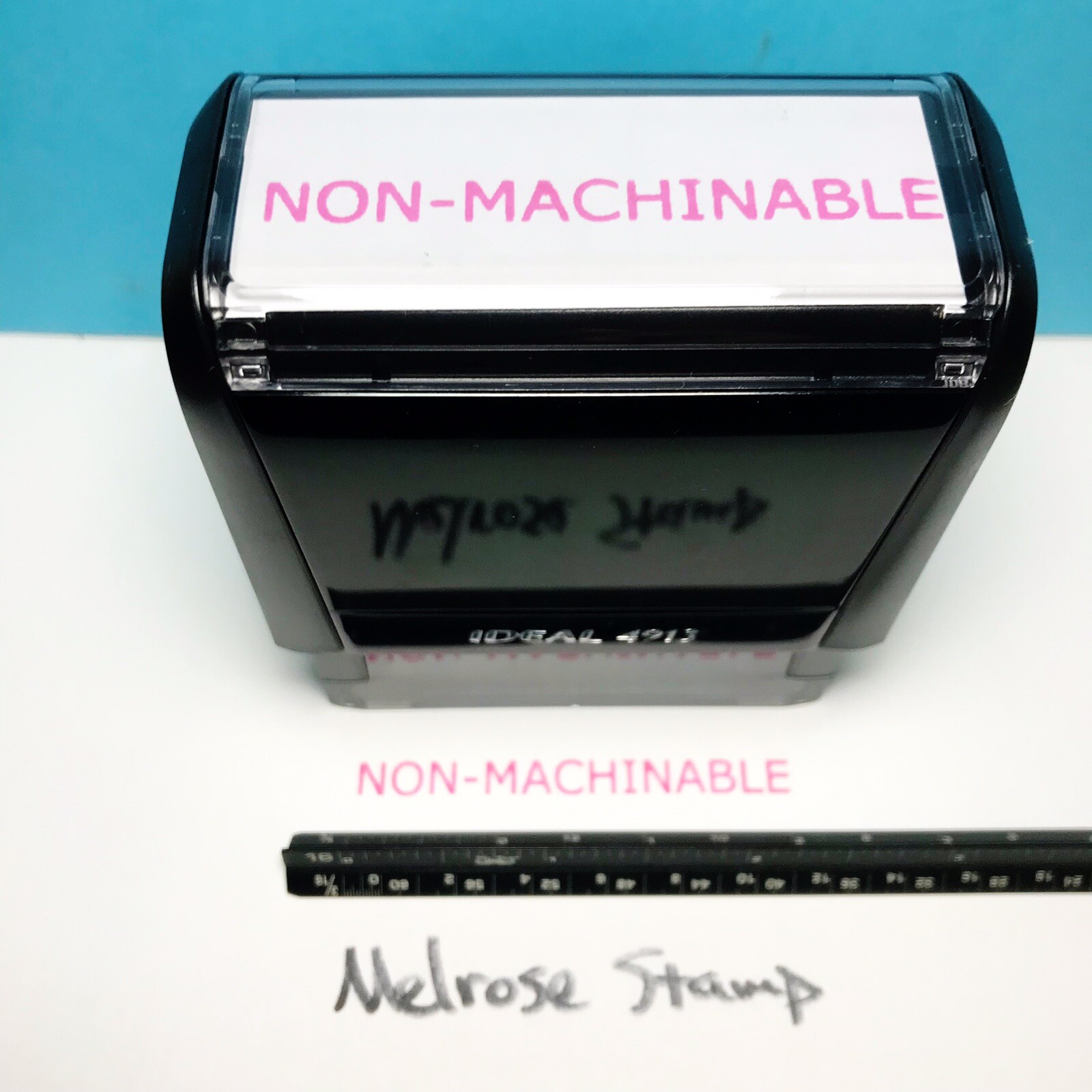 Nonmachinable Rubber Stamp Pink Ink Self Inking Ideal 4913 Non-machinable